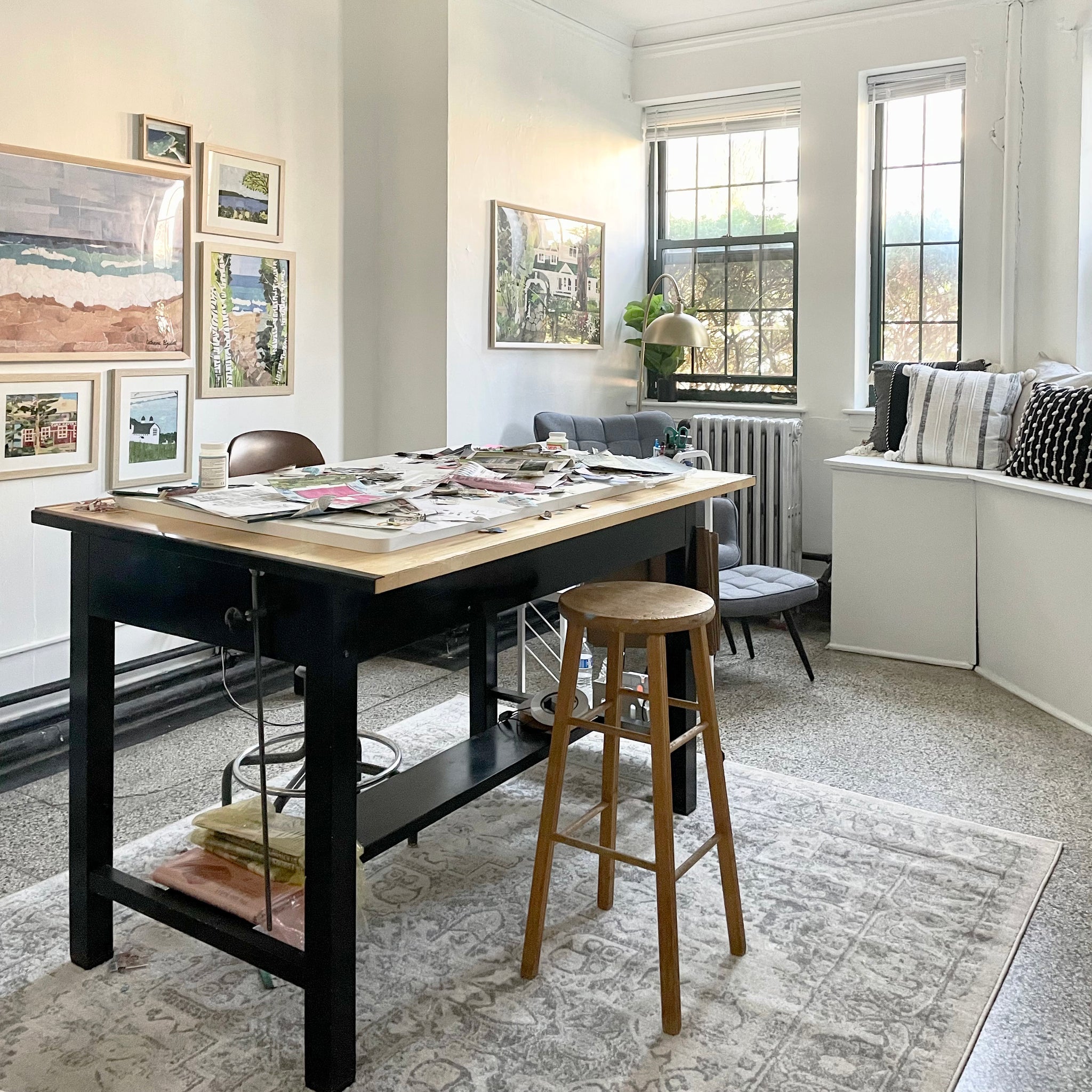 Chicago Artist Turns Stark Office into Bright Cozy Art Studio
